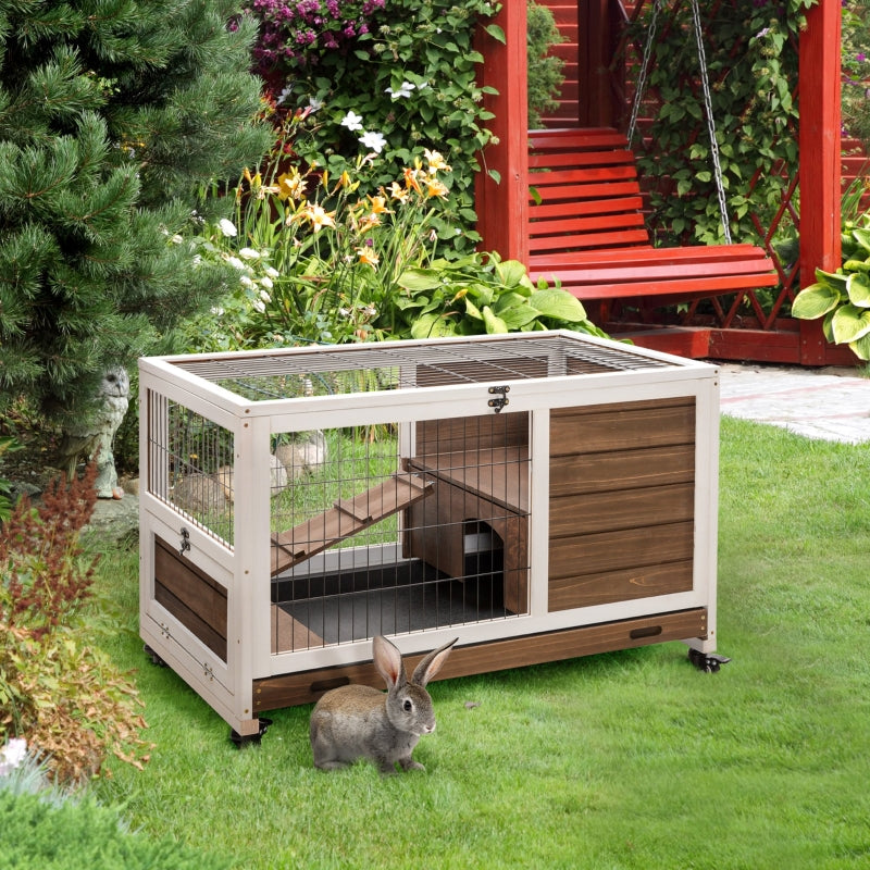 Brown Indoor Rabbit Hutch with Enclosed Run by