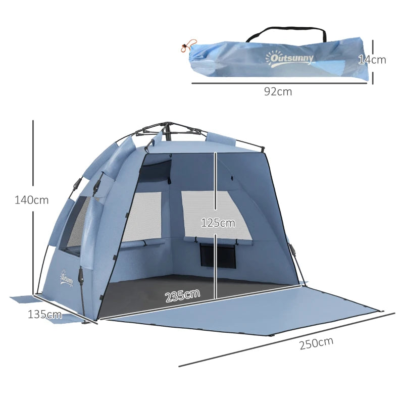 Light Blue Pop Up Beach Tent for 2-3 People with Sun Protection and Carry Bag