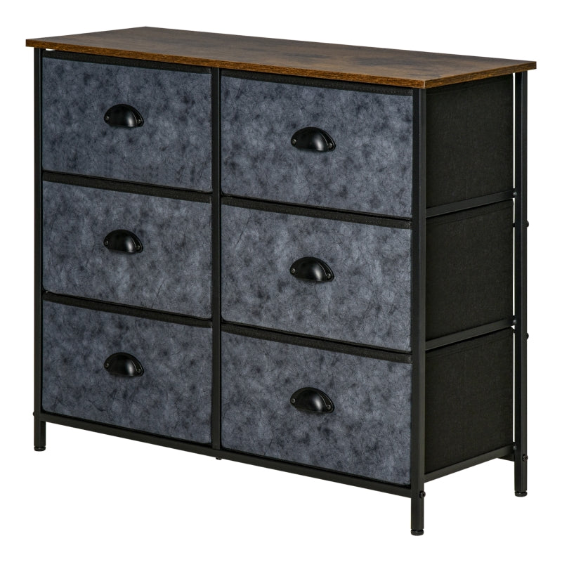 6-Drawer Fabric Dresser Storage Cabinet - Grey/Black