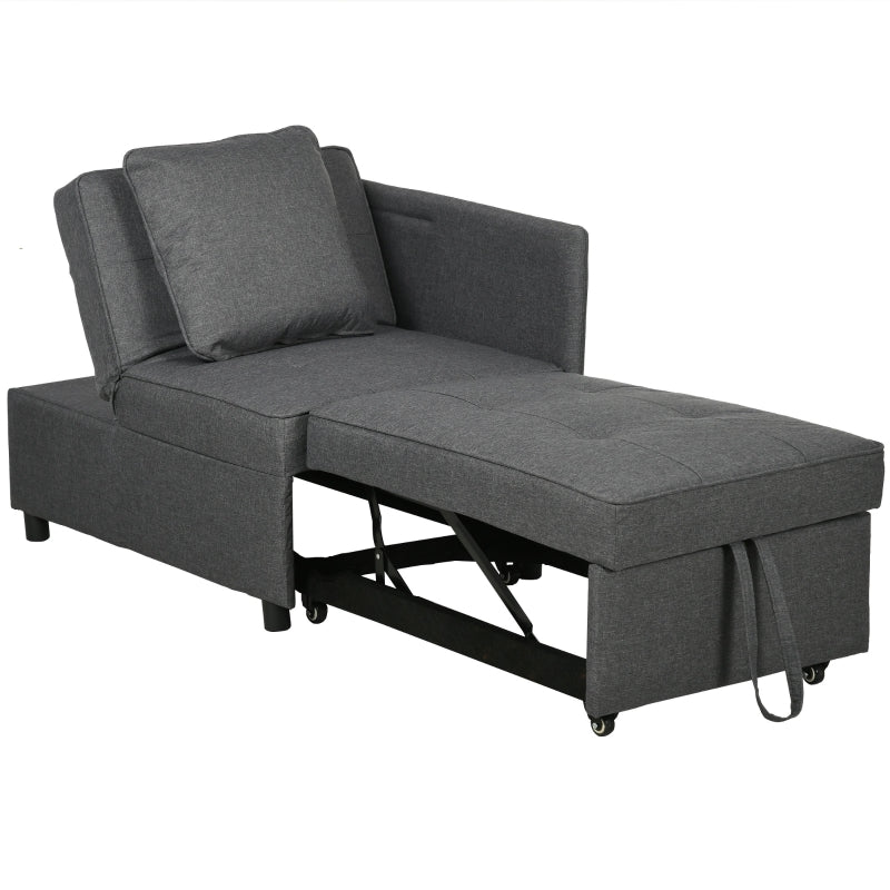 Grey Convertible Sleeper Chair Bed with Magazine Pocket