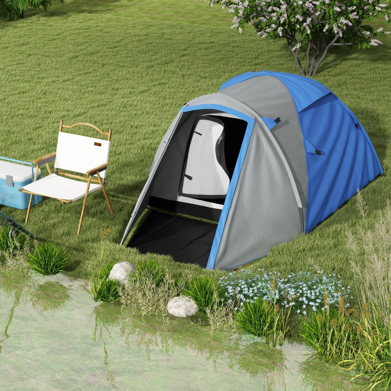 Blue/Grey 2-Person Dome Tent with Front Porch and Accessories