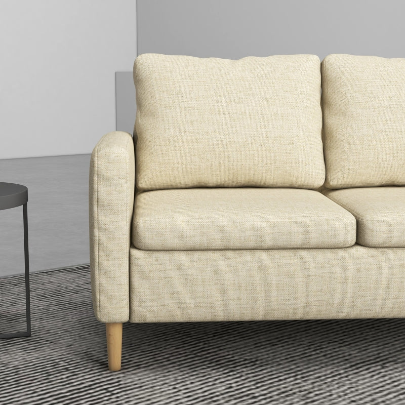 Beige Fabric Two Seater Sofa with Wood Legs and Pockets for Living Room