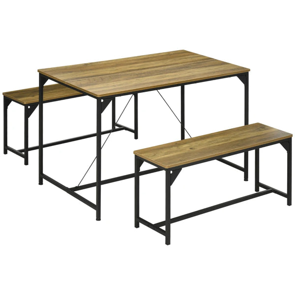 4-Person Natural Dining Table and Bench Set