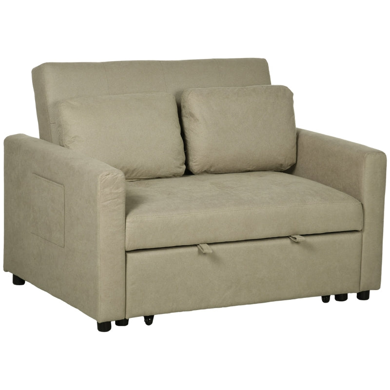 Convertible Loveseat Sofa Bed with Side Pockets, Light Brown