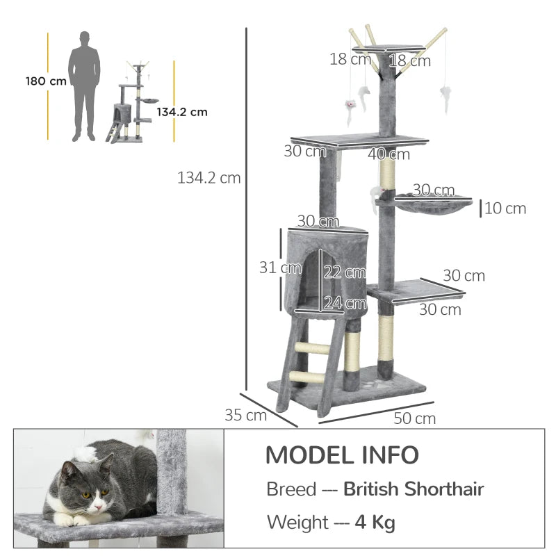 Grey Cat Climbing Tower Scratching Post 135cm