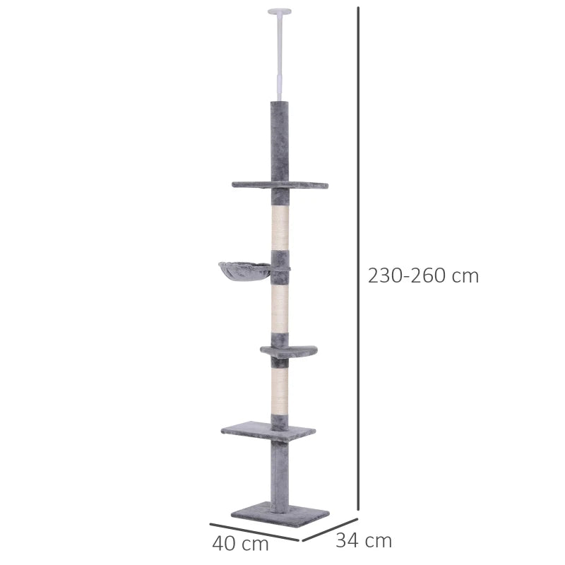 Grey 5-Tier Floor-to-Ceiling Cat Climbing Tree