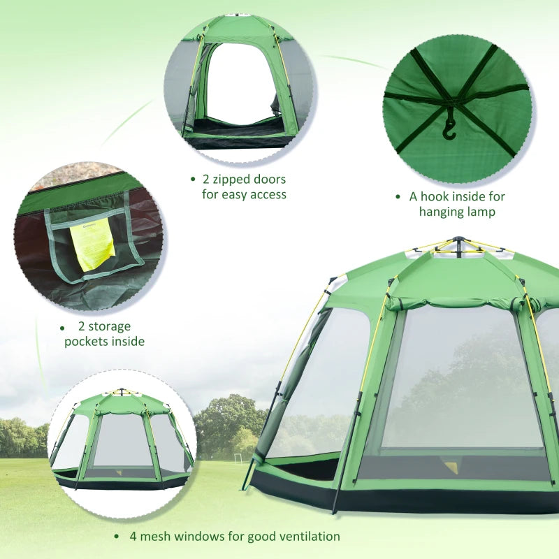 Green 6-Person Pop-Up Camping Tent with Windows and Doors