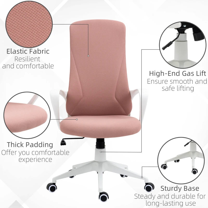 Pink Fabric High Back Office Chair with Armrests & Swivel Wheels