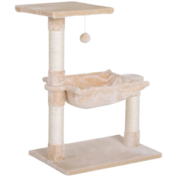 Beige Cat Tree with Scratching Posts and Hammock