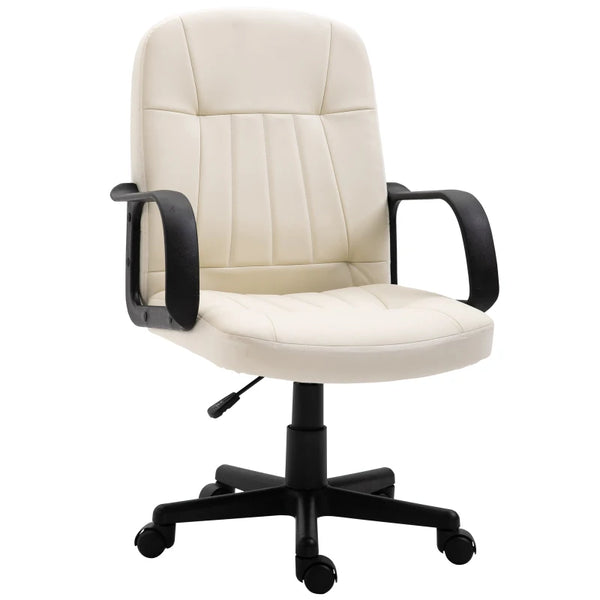 Cream Swivel Office Chair with Armrests and Wheels