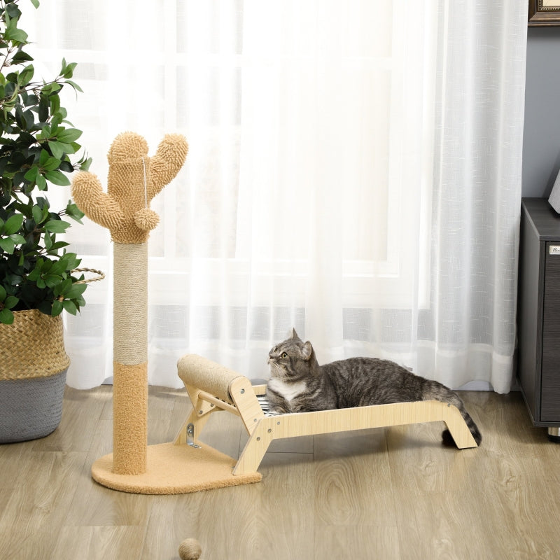 Brown Cat Scratching Post with Bed and Cactus Tower