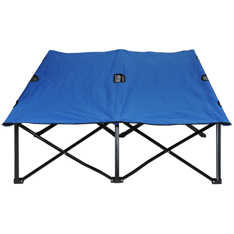 Blue Foldable Double Camping Cot with Carry Bag