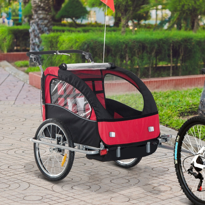 Black and Red 2-Seater Bicycle Baby Child Carrier Trailer