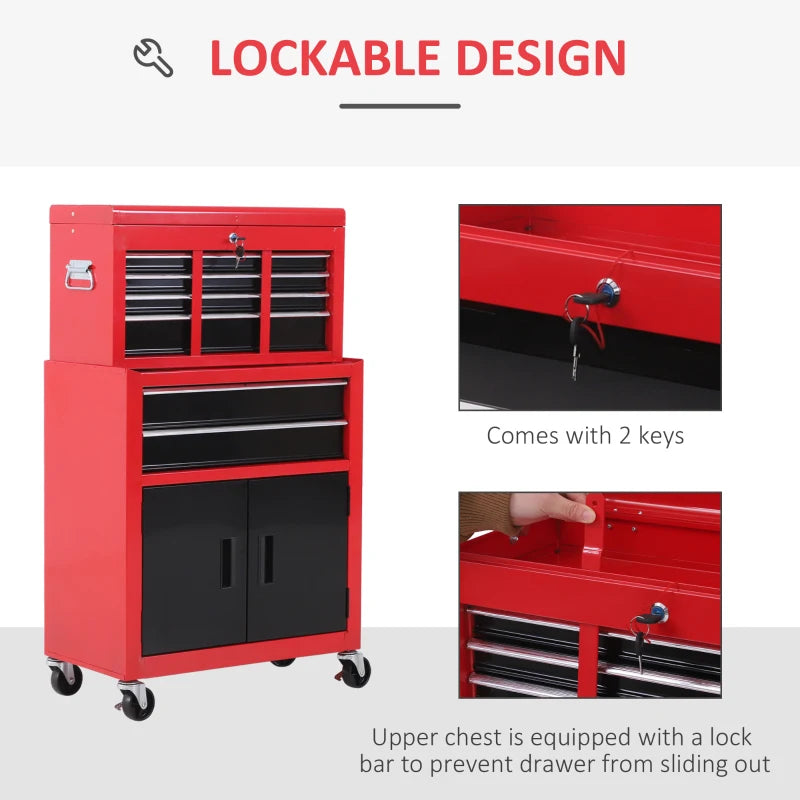 Red Metal Tool Cabinet with 6 Drawers and Pegboard, 61.6 x 33 x 108cm