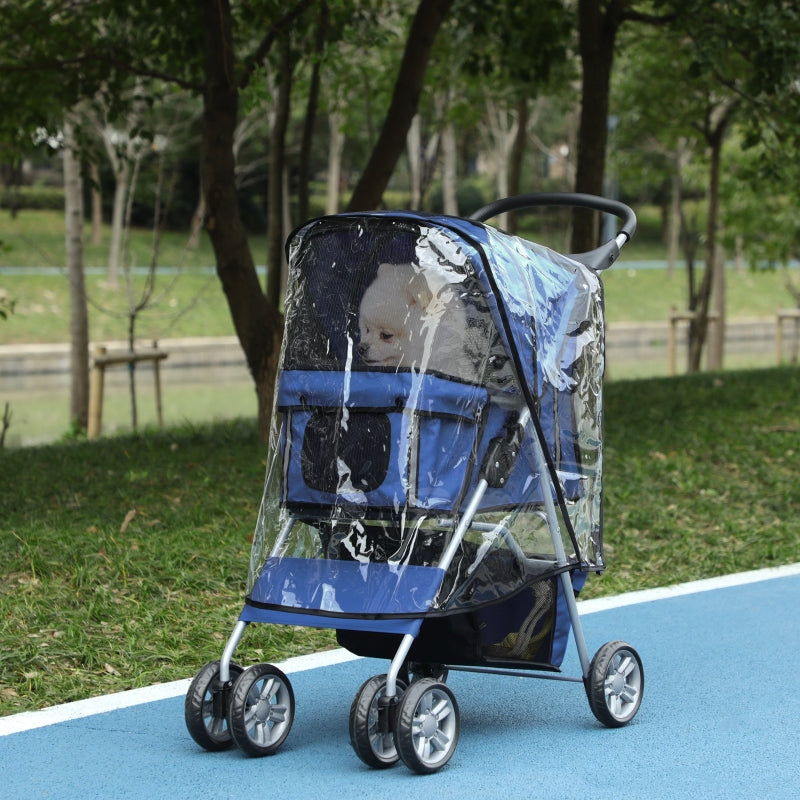 Blue Dog Stroller with Rain Cover for Small Dogs