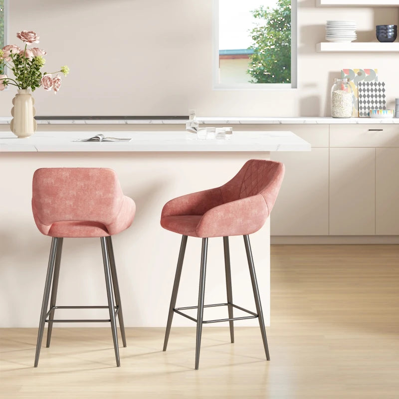 Set of 2 Pink Velvet Bar Stools