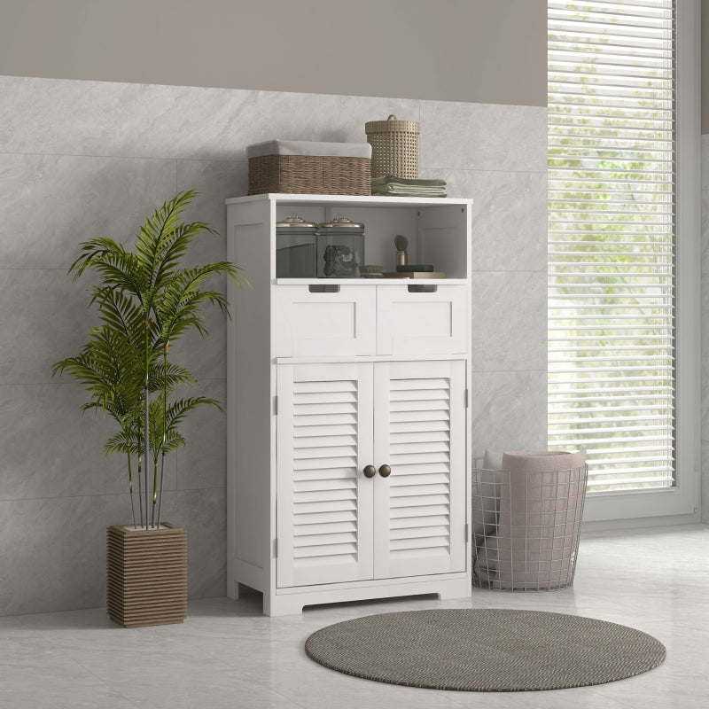 White 3-Part Bathroom Storage Unit with Shelf, Drawers & Cupboard