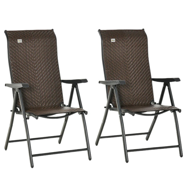 Brown Folding Garden Chairs with Adjustable Backs - Set of 2