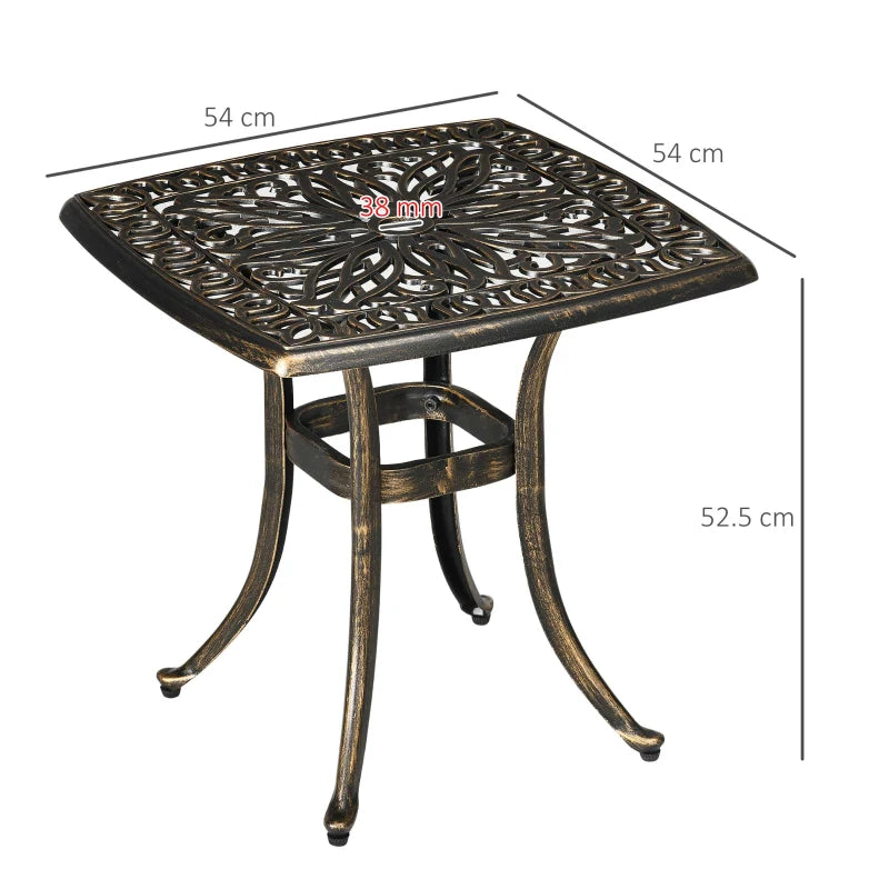 Bronze Tone Outdoor Patio Coffee Table with Umbrella Hole, 54 x 54cm