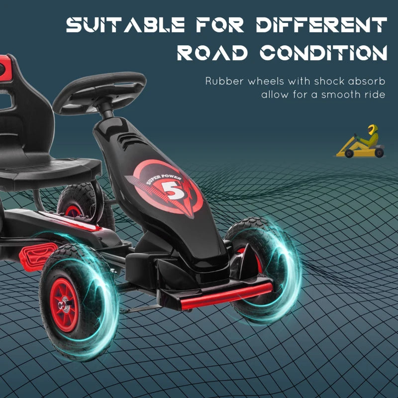 Red Kids Pedal Go Kart with Adjustable Seat and Inflatable Tyres