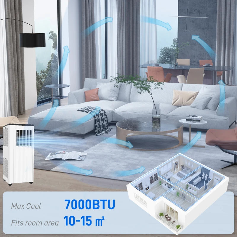 7,000 BTU White Mobile Air Conditioner - 15m² Coverage