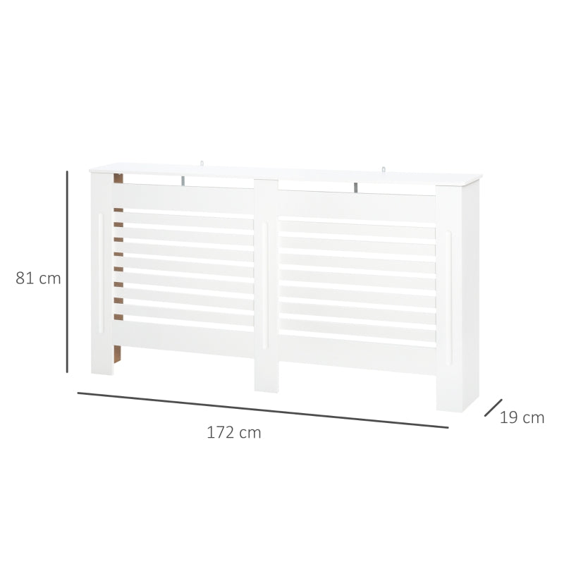 White Modern Radiator Cover with Horizontal Slats, 172 x 19 x 81 cm