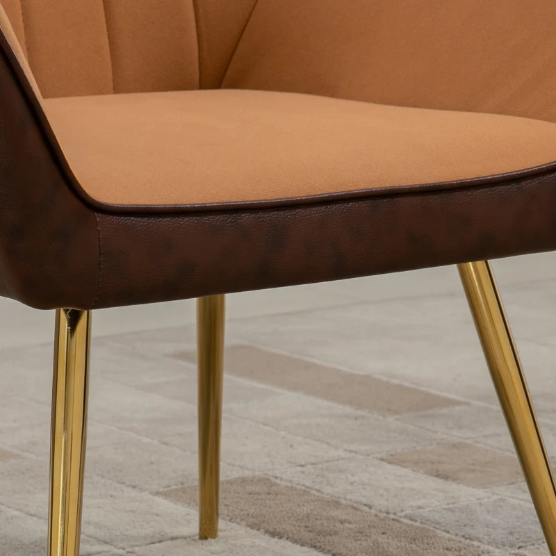 Velvet Armchair with Golden Steel Legs, Light Brown