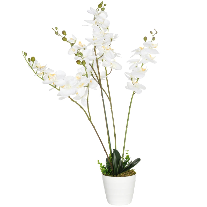 White Artificial Orchid Plant in Pot - Home Decor Wedding Flowers, 17x17x14cm