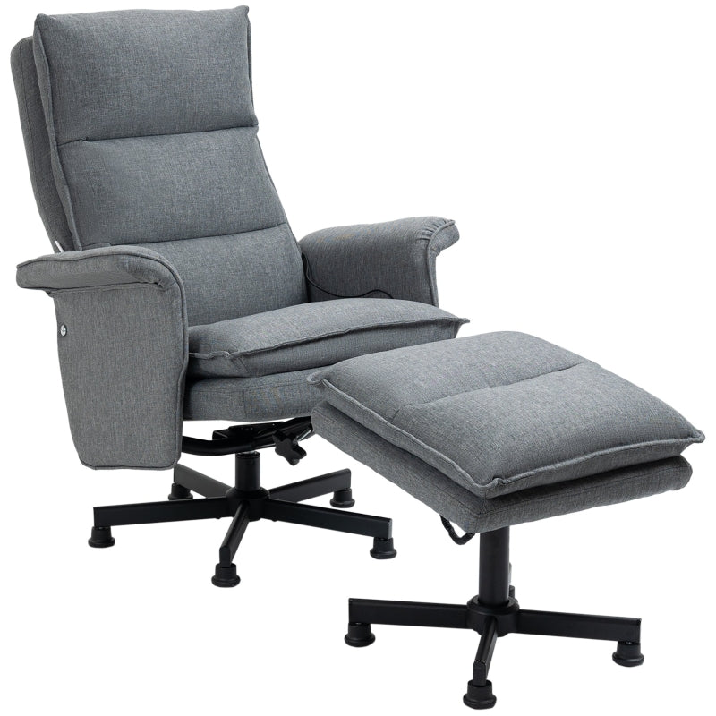 Grey Swivel Massage Recliner Chair with Footstool and Remote Control