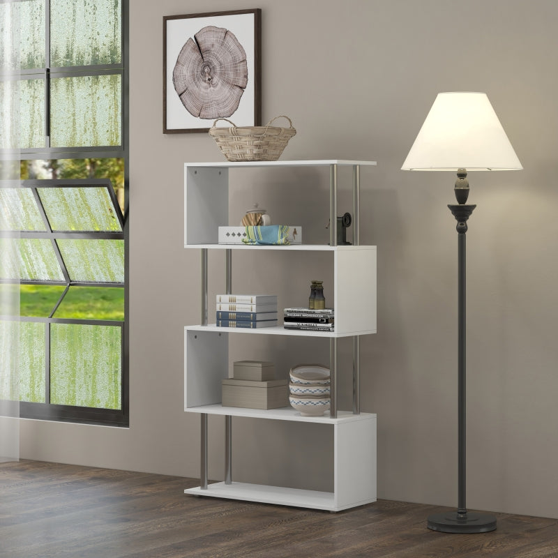 White S-Shaped 5-Tier Bookcase - Modern Freestanding Storage Shelf