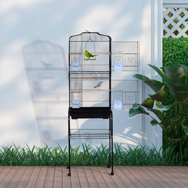 Black Metal Bird Cage with Removable Wheels Stand - 153cm