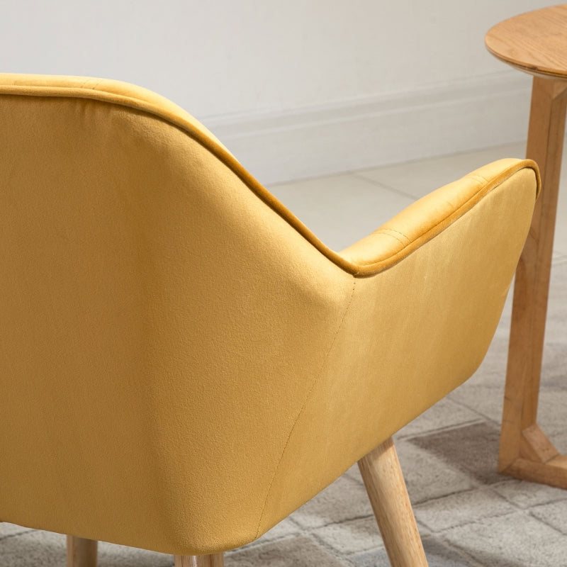 Yellow Armchair with Wide Arms and Slanted Back - Iron Frame, Wooden Legs