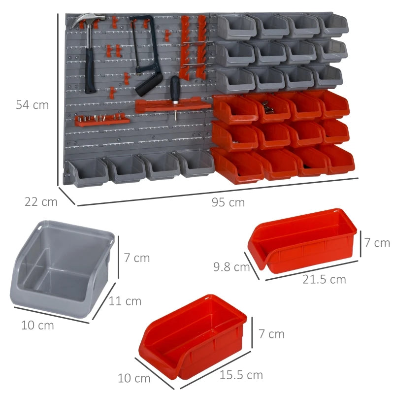 Red Wall Mounted Tool Rack Organizer with 44 Pieces