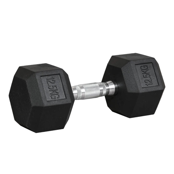 Black 12.5KG Rubber Hex Dumbbell Set for Home Gym