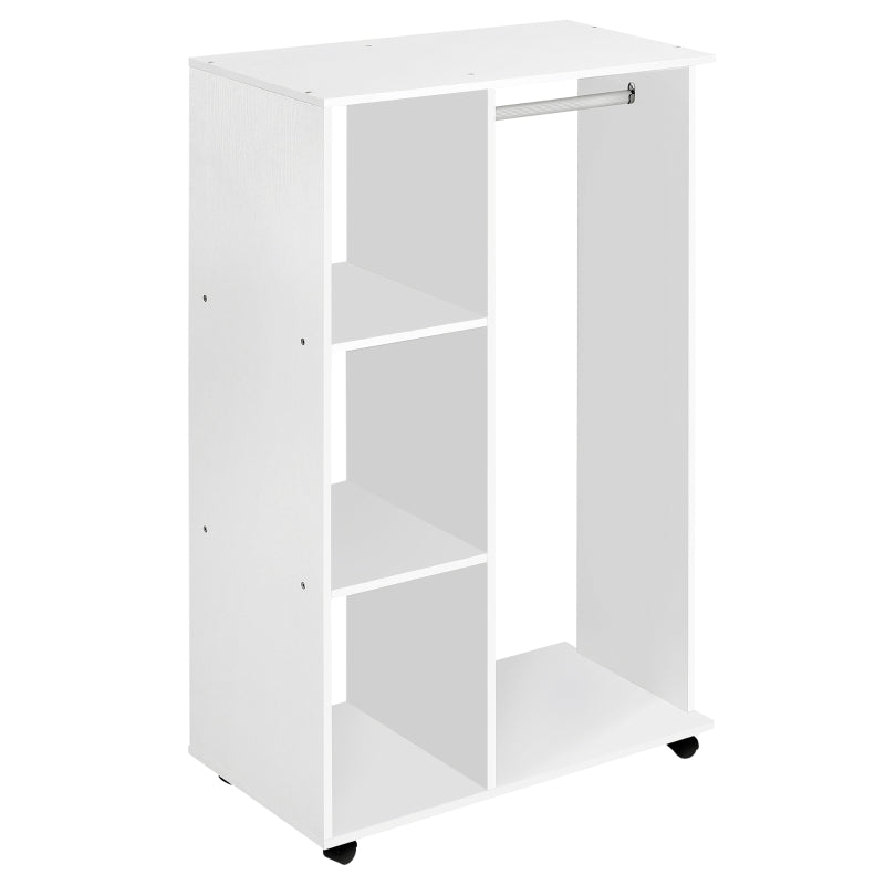 White Mobile Wardrobe with Hanging Rod and Shelves