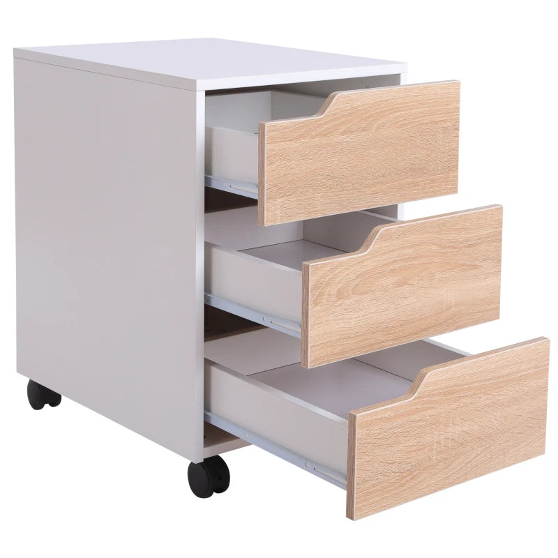 Oak 3-Drawer Mobile File Cabinet with Wheels for Home Office