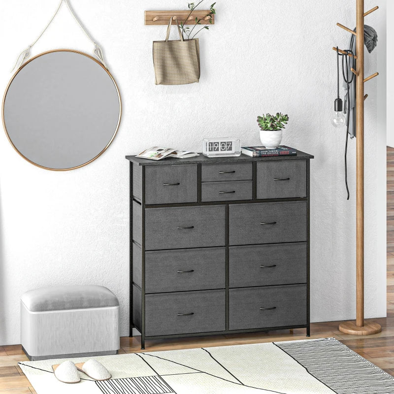 Black 10-Drawer Fabric Dresser with Steel Frame