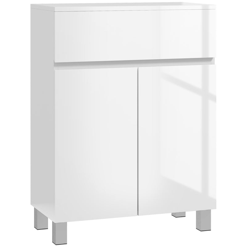 White High Gloss Bathroom Storage Cabinet with Doors, 60x30x80 cm