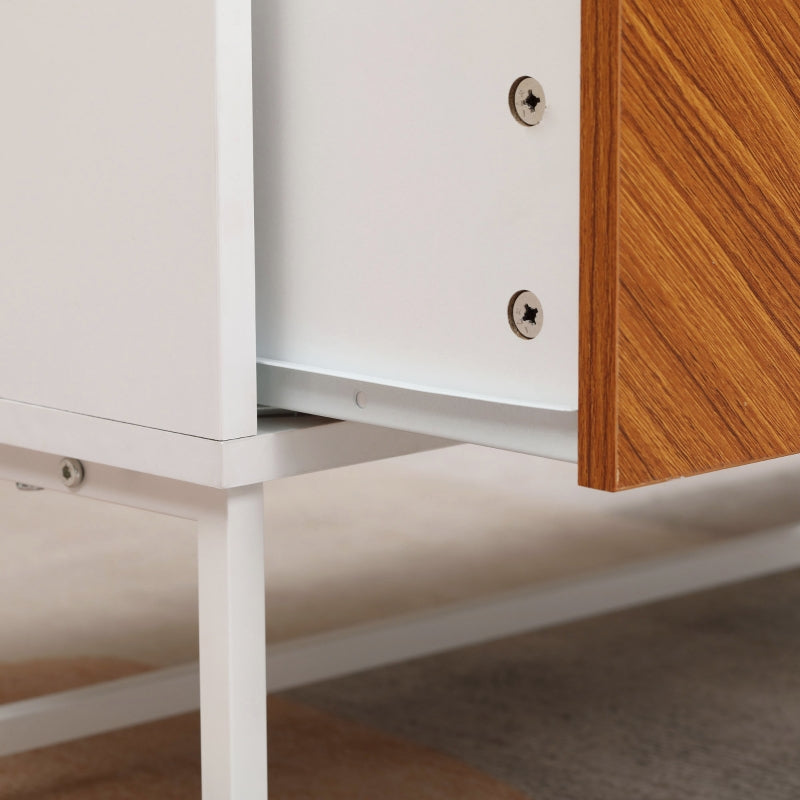 Brown Rectangular Coffee Table with Drawers and Metal Legs