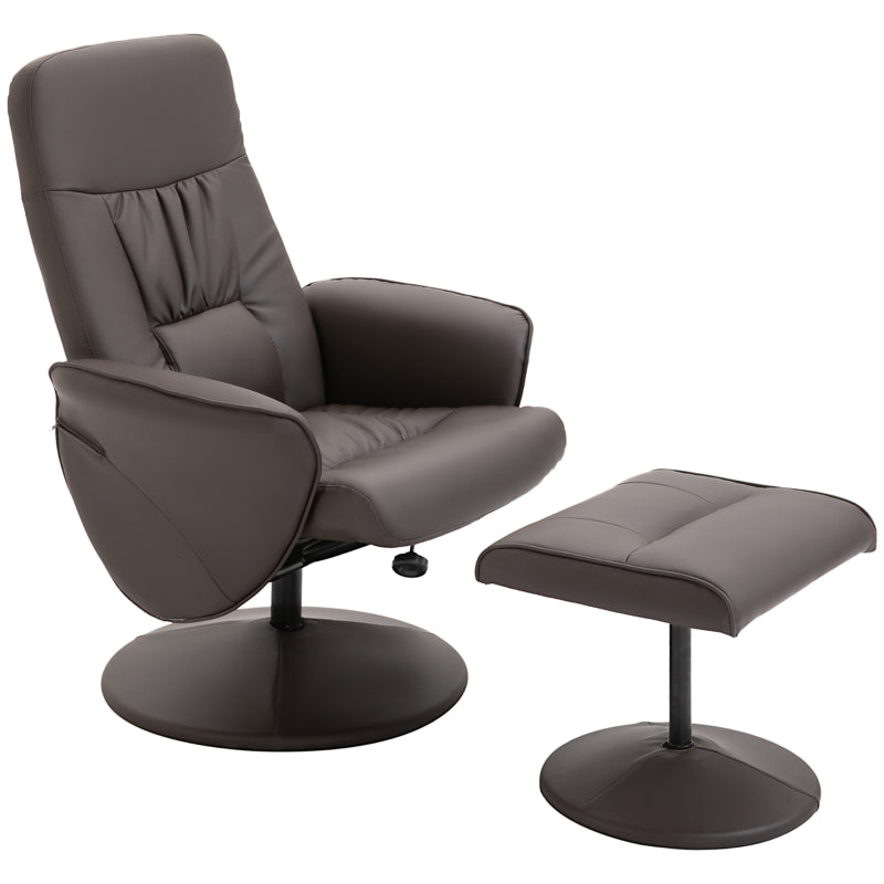Brown High Back Recliner Chair with Footstool - Executive Lounge Armchair