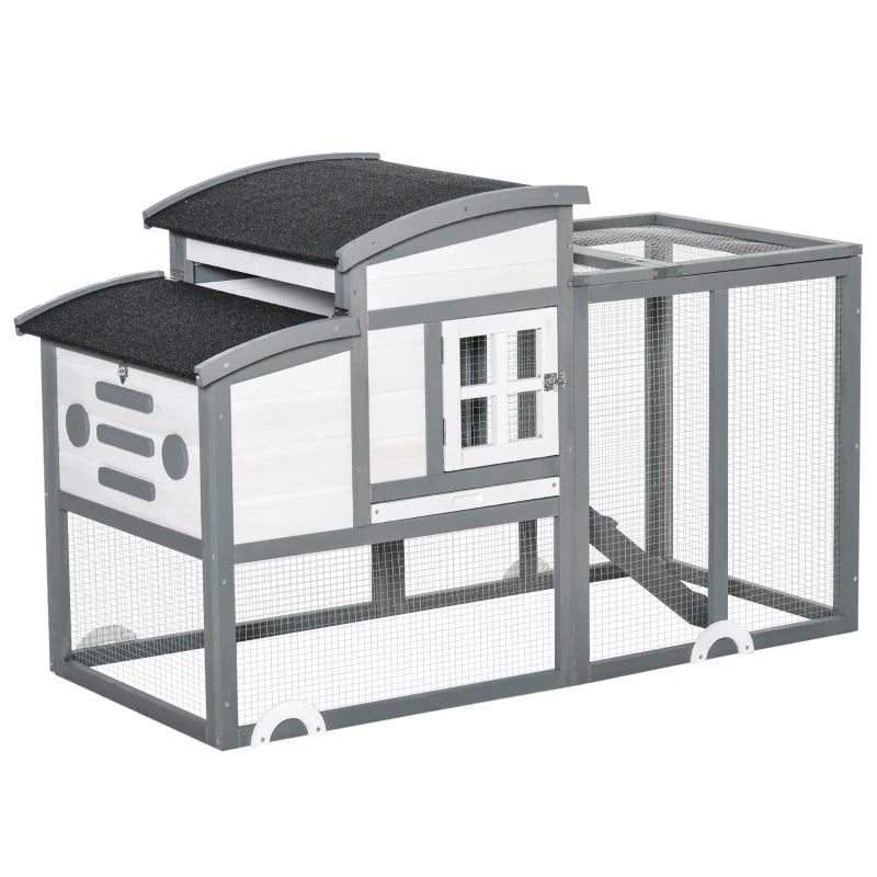 Wooden Chicken Coop with Run and Nesting Box - Outdoor Poultry Cage (Grey) 140 x 67 x 88.5cm