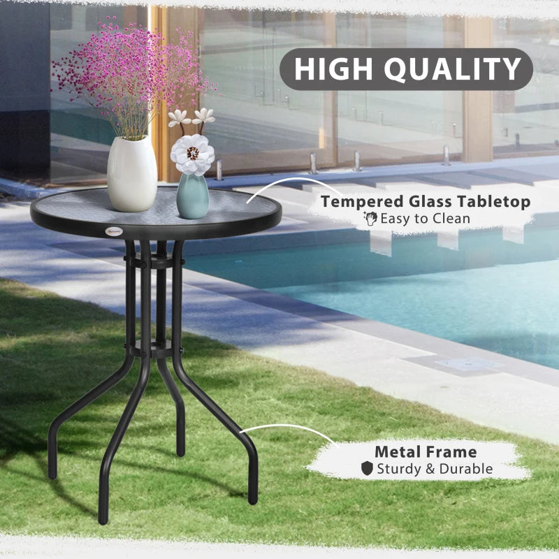 Round Glass Outdoor Bistro Table - 60cm Diameter (Black)