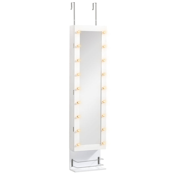 White Wall-Mounted Jewellery Cabinet with Lights and Brush Holder