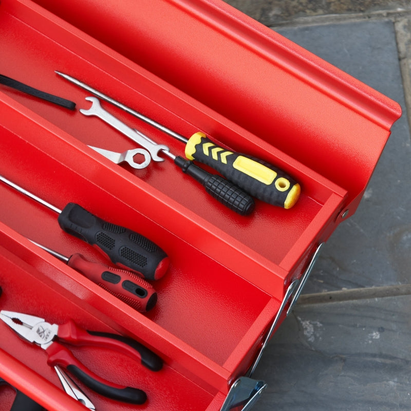 Red Metal 3-Tier Cantilever Toolbox with Carry Handle, 56x20x34cm