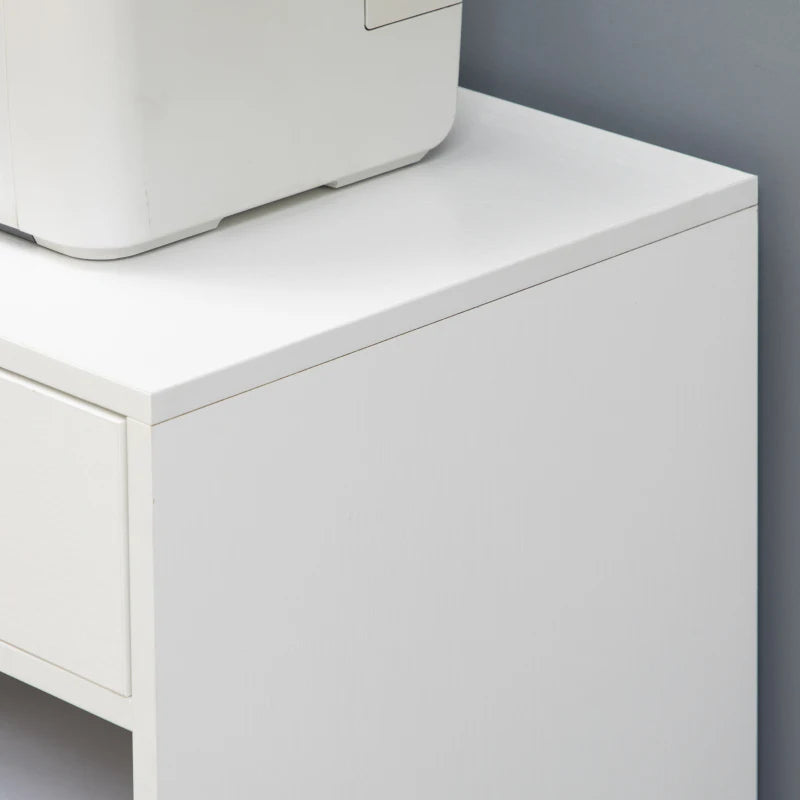 White Mobile Printer Stand with CPU Stand and Drawer