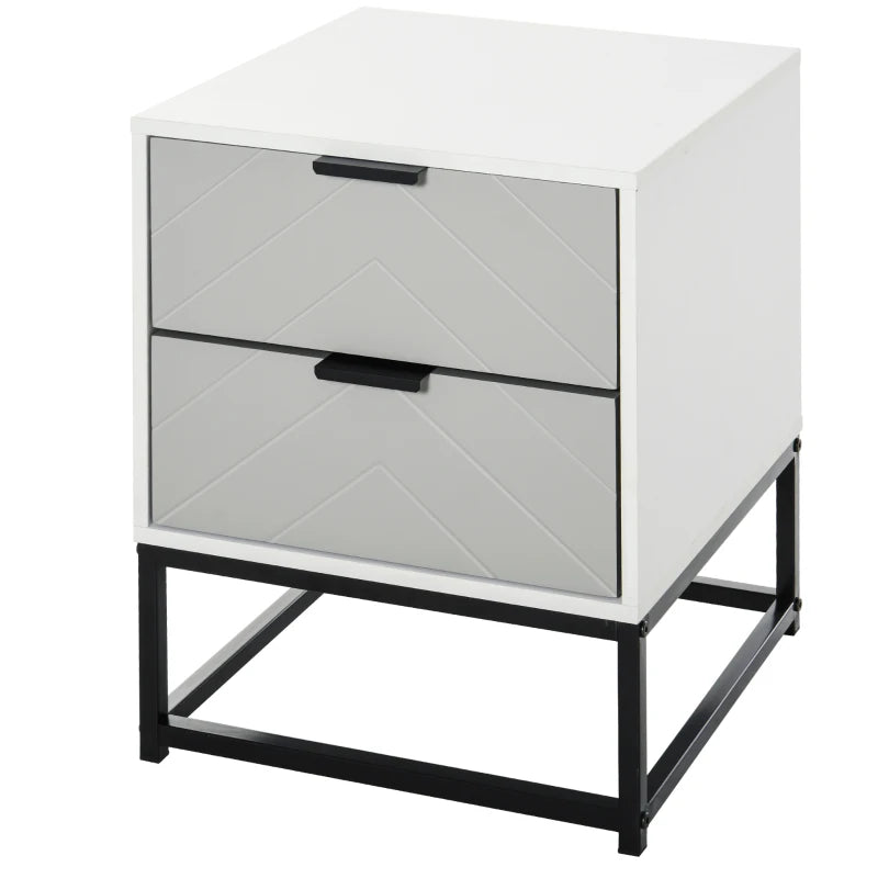 White 2-Drawer Bedside Table with Metal Base