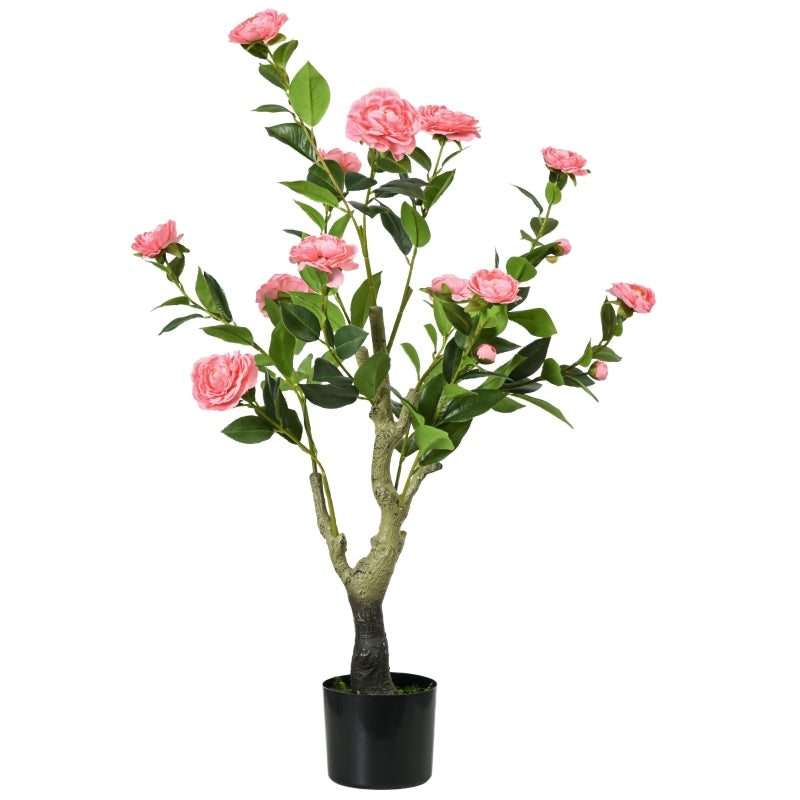 Artificial Pink Camellia Flower in Pot, Indoor Outdoor Fake Plant, 95cm
