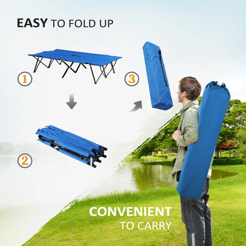 Blue Foldable Double Camping Cot with Carry Bag