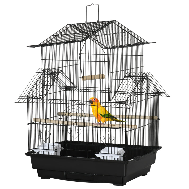 Metal Bird Cage with Swing Perch & Food Tray for Small Birds - Black