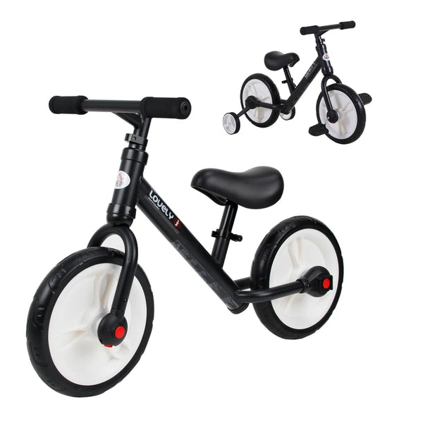 Black Kids Balance Bike with Removable Stabilizers - Ages 2-5